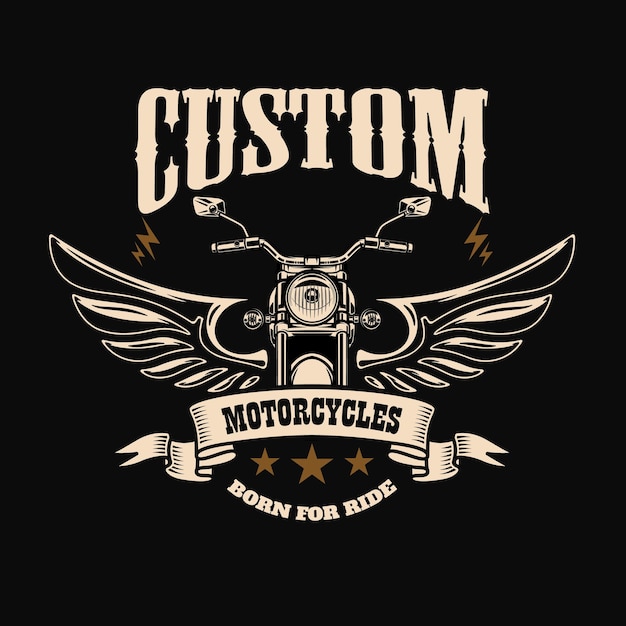 Emblemschablone mit geflügeltem Motorradmotor. Gestaltungselement für Plakat, Logo, Etikett, Zeichen, T-Shirt.