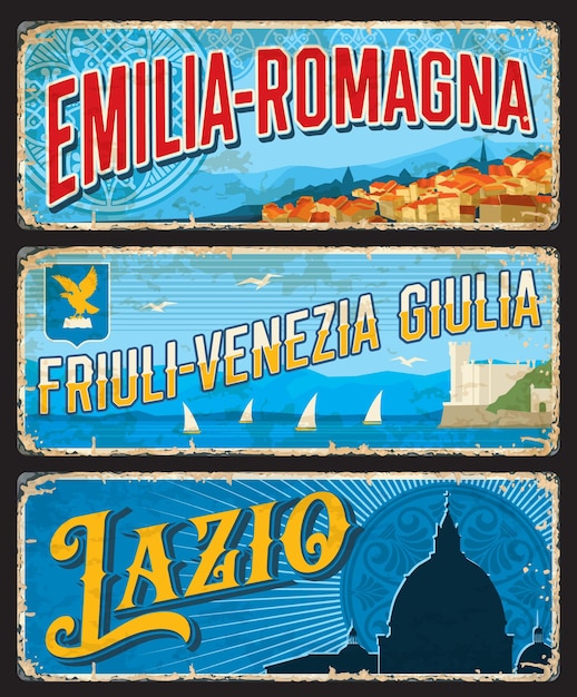 Emilia-Romagna, Friaul-Julisch Venetien und Latium Italien Regionen rostige Teller