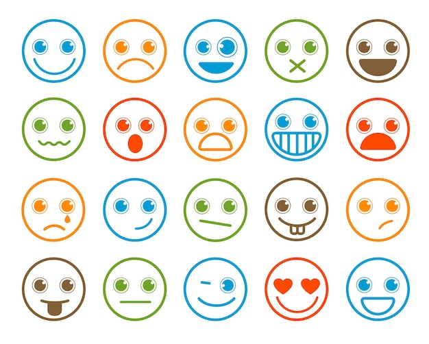 Emoji-emoticons-vektorsymbol in flachem kreisknopf mit buntem gesichtsausdruck