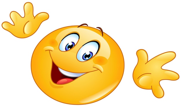 Emoji-Emotikon macht eine TaDa-Geste mit geöffneten Handflächen horizontal Jazz-Händen