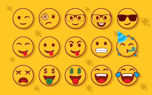 Emoji-gesicht emoticon-symbole chat-objekte emojis setzen emoticons-reaktion für soziale medien