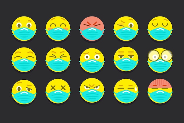 Vektor emoji im flachen design mit gesichtsmasken