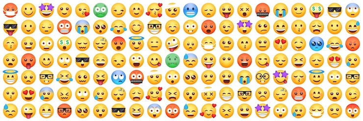 Vektor emoji-lächeln-sammlung set von 140 emoticon-lächel-ikonen zeichentrick-emoji-set smile-gesicht-charaktere-sammlung