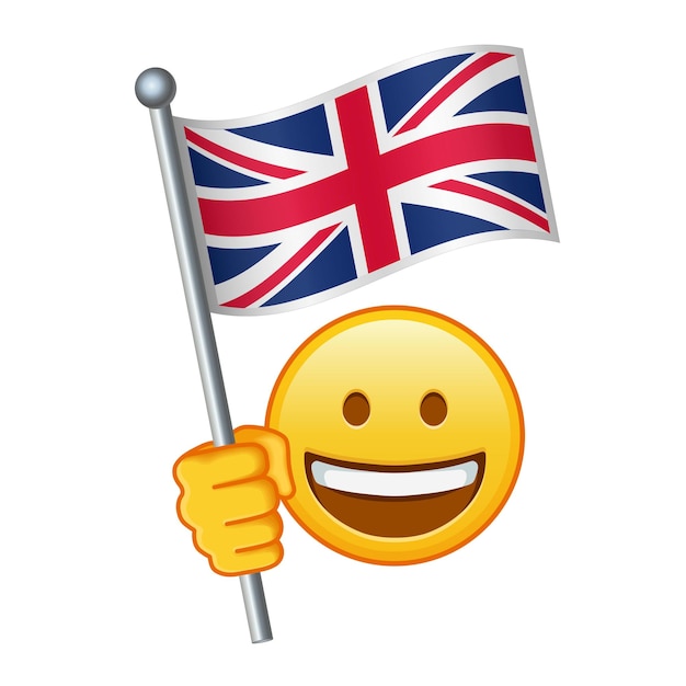 Vektor emoji mit der flagge des vereinigten königreichs großbritannien große größe des gelben emoji-lächelns