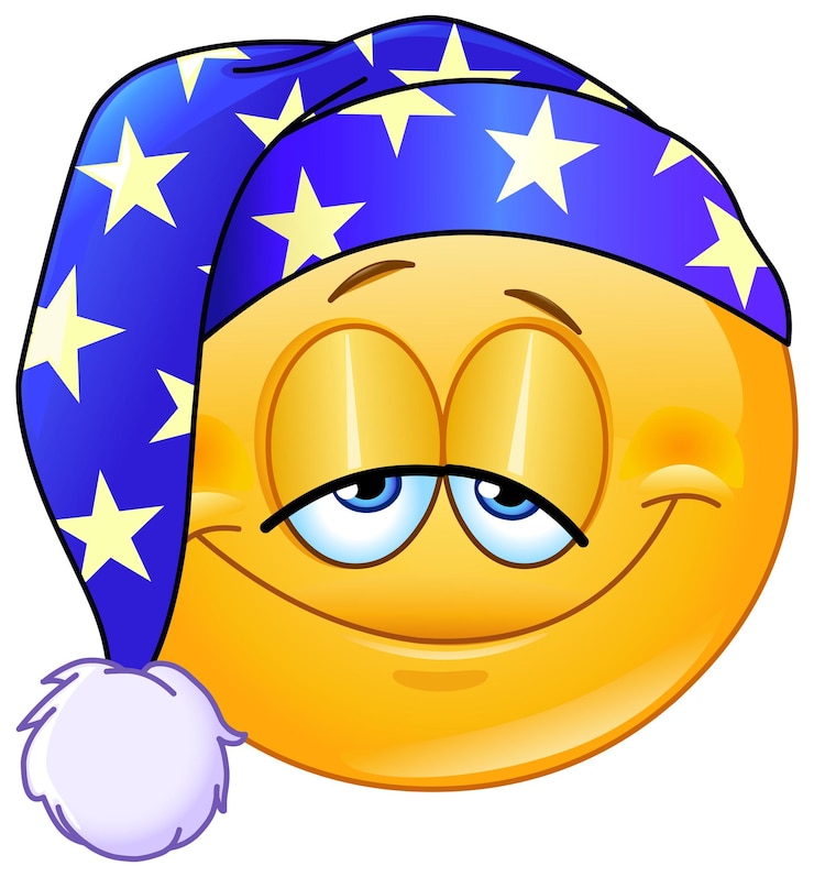 Vektor emoji mit einer nachtmütze mit sternenmuster geht schlafen