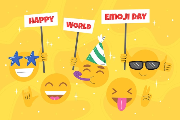 Emoji mit verschiedenen ausdrücken happy world emoji day 17. juli feierkonzept mit emoticons