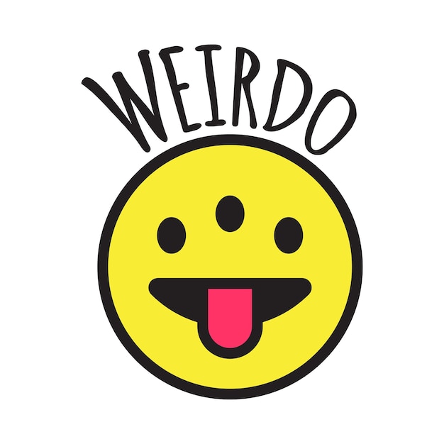 Vektor emoji seltsames dreiäugiges lustiges gesicht weirdo-lächeln-aufkleber oder patch-design-vektorillustration