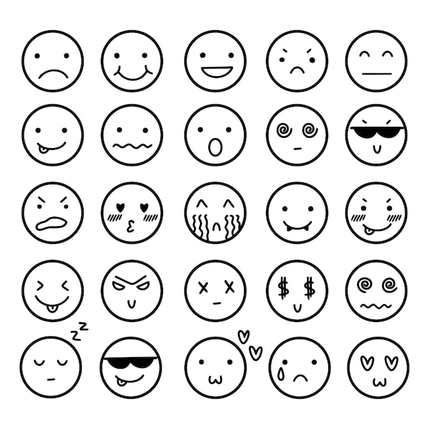 Vektor emoji-set gesichter linienkunst emotikons icon vektor-illustration