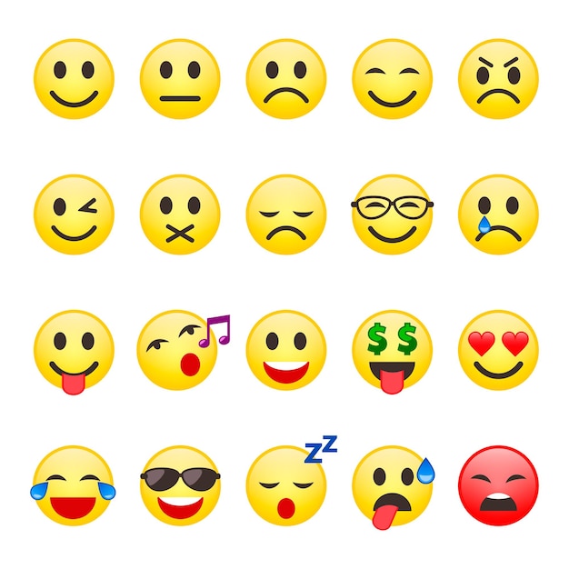 Emoji-smiley-set emoticon-cartoon-emojis-symbole chat-objekte vektor-ikonen-set