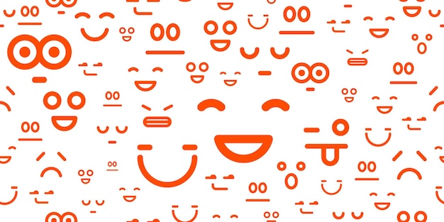 Emoji-smileys, nahtloser vektorhintergrund, endloses muster mit emotionssymbolen, vereinfachtes, lustiges tapetendesign-bild.