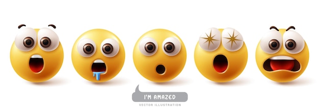 Emoji staunte über emoticon-charaktere, vektorset. emojis-emoticons-charaktere überraschten, wow, schockiert