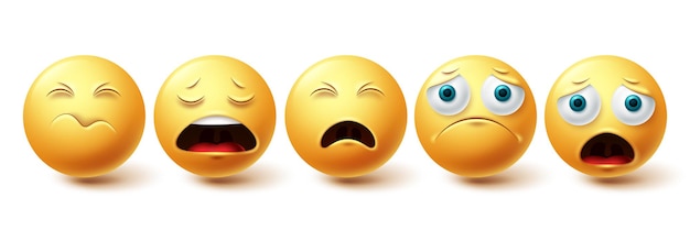 Emoji trauriger vektorsatz emoticon einsame schockierte und deprimierte gelbe gesichter