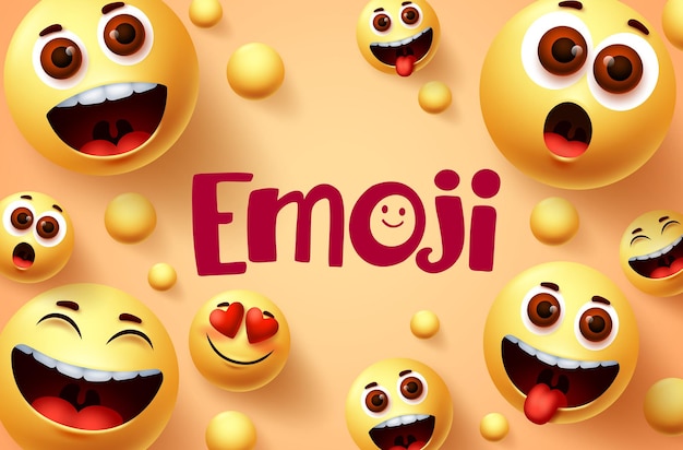 Emoji-Vektor-Banner-Design Emojis-Sammlung von lustigen und glücklichen Gesichtsausdrücken