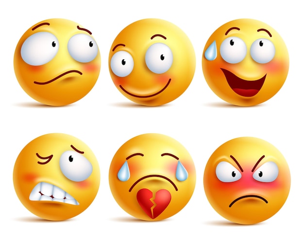 Emoji-vektorset emojis gesicht oder gelbe emoticons mit gesichtsausdrücken und emotionen