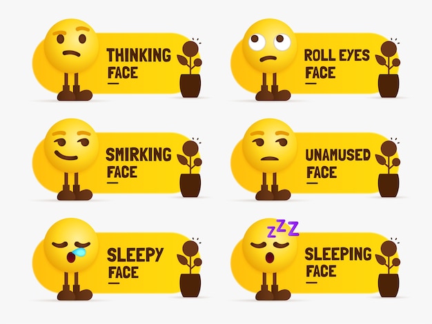 Emoji-zeichen, die mit textbeschriftung stehen, satz des gemischten gefühls