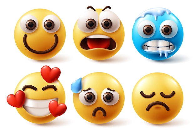 Emojis Emoticon-Charaktere Vektorset Emoji-Emoticons in fröhlichem Schock, erstarren in der Liebe, lustig