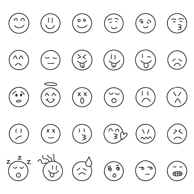 Emojis-Gesichter-Symbol im handgezeichneten Stil Doddle-Emoticons-Vektorillustration auf isoliertem Hintergrund Glückliches und trauriges Gesichtszeichen-Geschäftskonzept