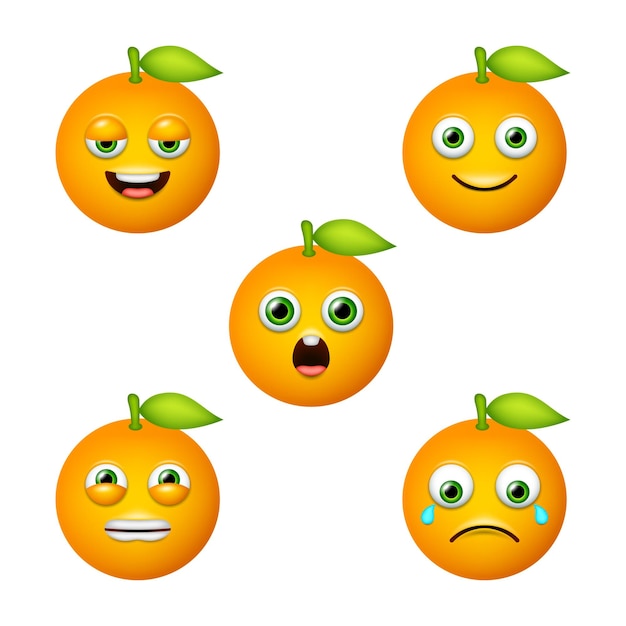 Emoticon des niedlichen orangefarbenen isolierten Vektorsatzes