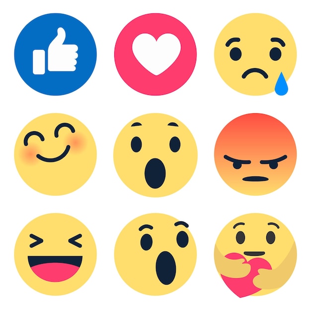 Vektor emoticon-schaltflächen sammlung von emoji-reaktionen für soziale netzwerke vektorillustration eps 10