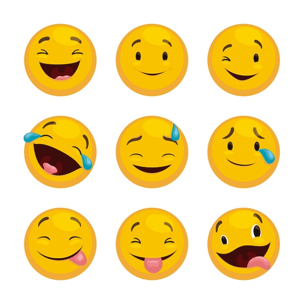 Emoticon soll im Cartoon-Stil Glück, Lachen und Freude ausdrücken