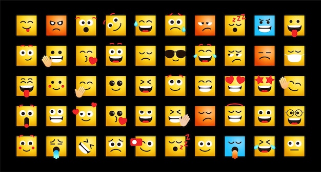 Vektor emoticons-gesichter fühlen sich als vektorset für social-media-beiträge und reaktions-emoji mit gesichtsausdruck an