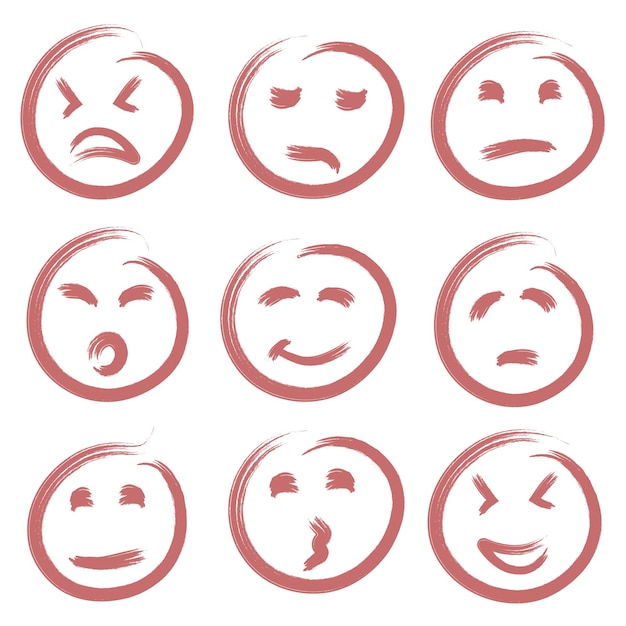 Emoticons Set von neun roten abstrakten texturisierten Vektor-Emoticons