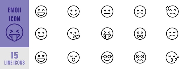 Vektor emotikonsatz emoji icon set emoji gesichter sammlung emojis flacher stil glückliche und traurige emoji-linie