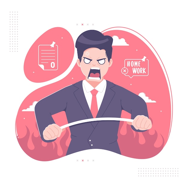 emotionale wütende Lehrer-Charakter-Vektorillustration