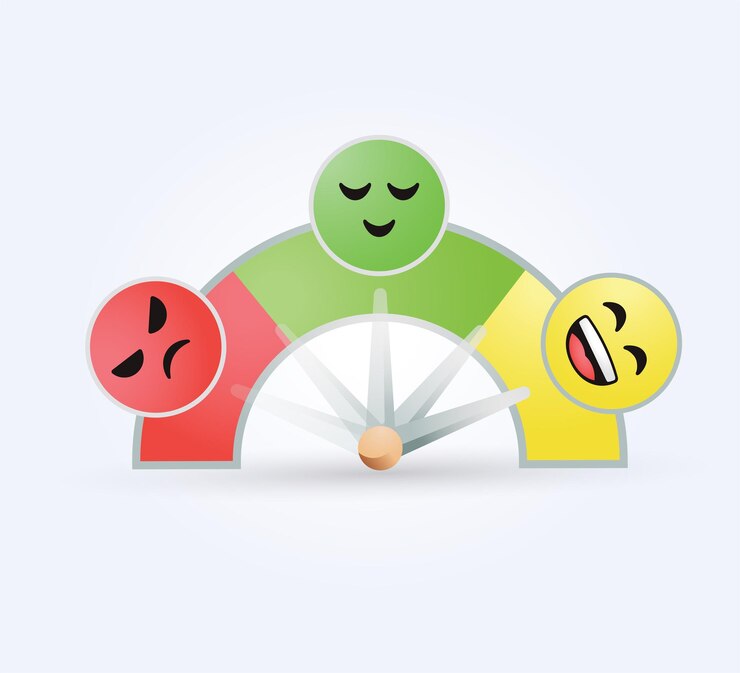 Vektor emotionales tacho-bedienelement. emotionsausdrucksskala, infografik, umfrage, feedback-rate