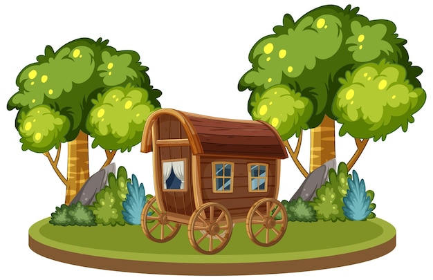 Vektor enchanted forest holz-karavan-szene