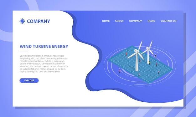 Energiekonzept für windkraftanlagen für website-vorlage oder landing-homepage mit isometrischem stil