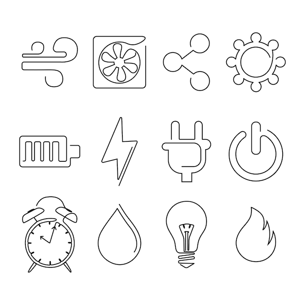 Vektor energiekonzept-sammlung moderner, hochwertiger kontinuierlicher einzeiliger elektronischer kunstsymbole