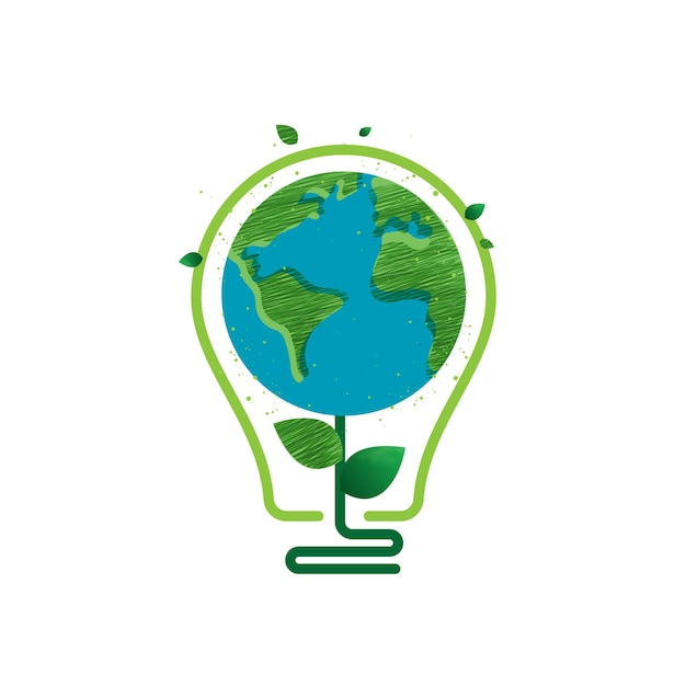 Energiesparende öko-led-lampentechnologie naturkonzept denken sie an grüne ökologie und sparen sie energie kreatives ideenkonzept umweltfreundliches planetenvektordesign