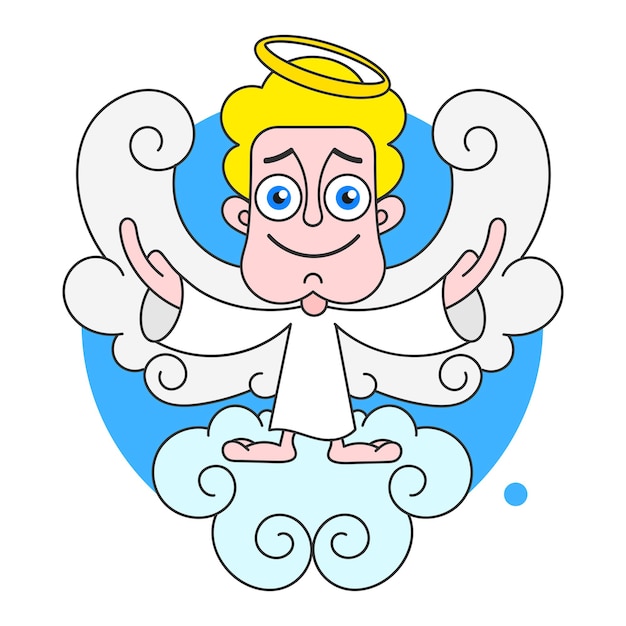 Engel auf wolke mit heiligenschein auf dem kopf-vektor-illustration auf weißem hintergrund
