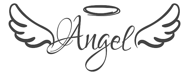 Vektor engel-droodle-logo mit fliegenden flügeln himmel-symbol