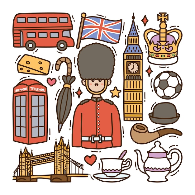 England doodle illustration weißer hintergrund