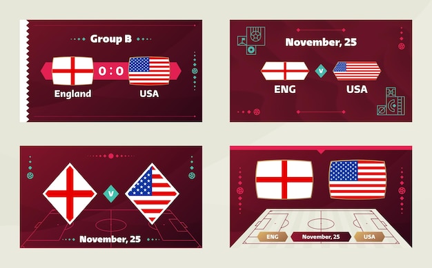 England gegen USA Football 2022 Group B World Football Competition Championship Match gegen Teams Intro Sport Hintergrund Championship Competition Final Poster Vector Illustration