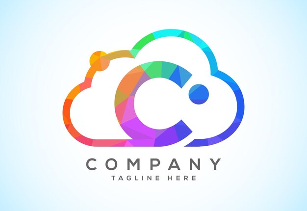 Englisches alphabet mit dem cloud-cloud-computing-service-logo. cloud-technologie-logo im low-poly-stil