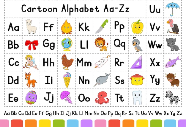 Vektor englisches alphabet mit zeichentrickfiguren