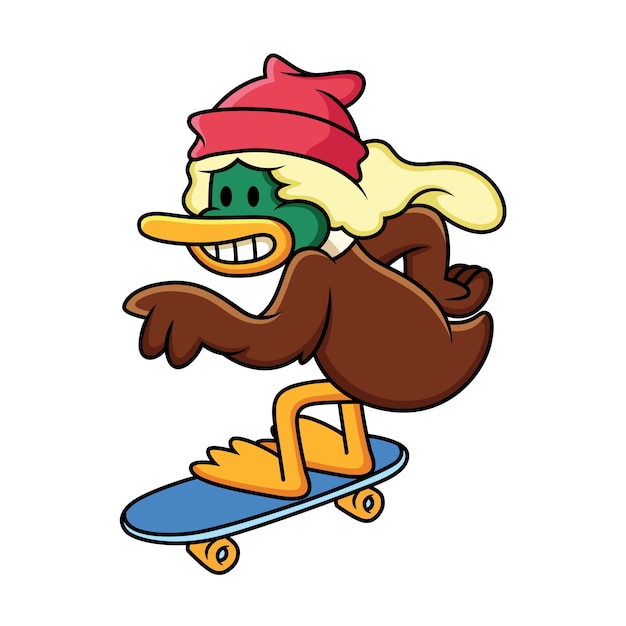 Entenkarikatur-Skateboard-Illustration