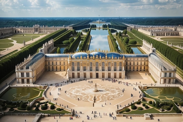 Vektor entschlüsselung des erbes der sehenswürdigkeiten der altstadt und der antiken denkmäler des schlosses versailles in paris