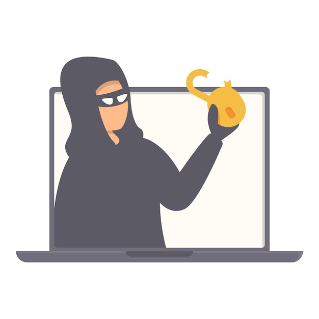 Entsperren Sie gesicherte Betrugssymbol-Cartoon-Vektor-Cyber-Angriffe auf Computerdaten