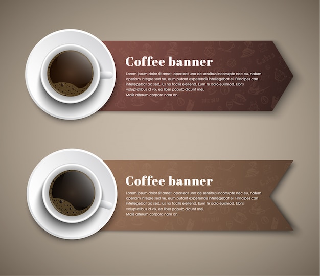 Entwerfen Sie Kaffee-Banner mit Tassen Kaffee