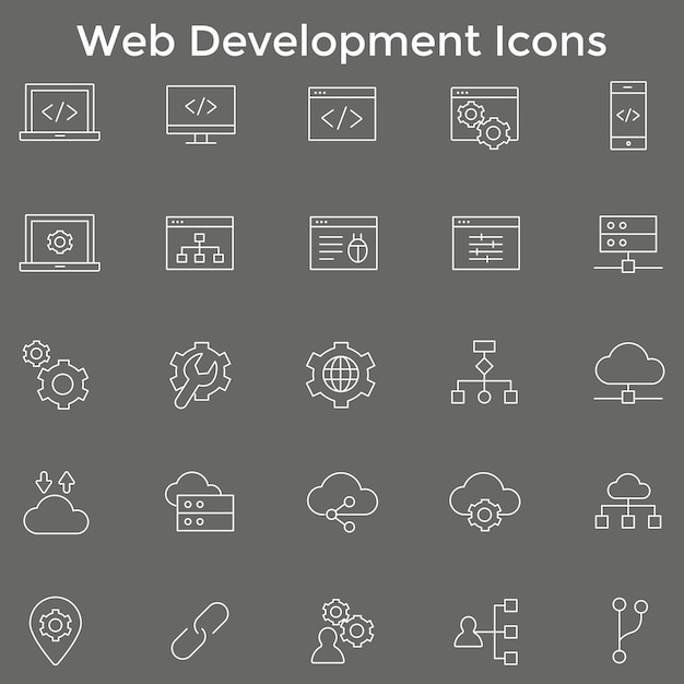 Entwicklung von Web-Ikonen HTML CSS JavaScript und Framework Vector Art Collection