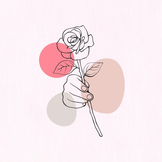 Entwurf einer hand, die eine rote rose für den valentinstag im line-art-stil hält