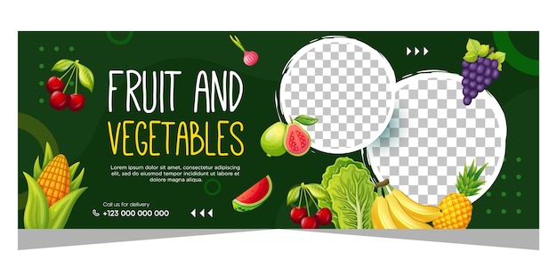 Vektor entwurf einer vorlage für gesunde vegetarische lebensmittel und obstbanner