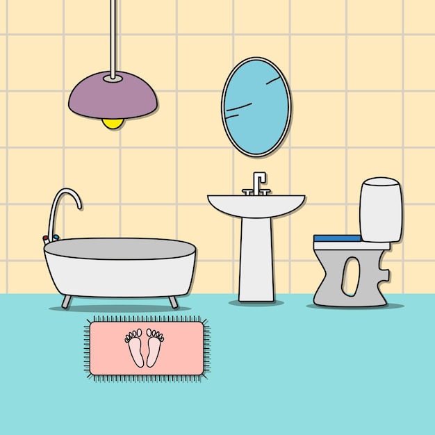 Entwurf eines badezimmers mit toilettenbecken, waschbecken und spiegel vektorillustration für den innenraum