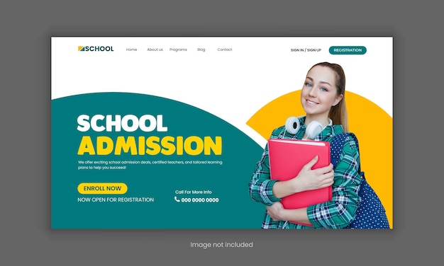 Entwurf eines Web-Banners für die Zulassung zu Schulen für die Homepage der Bildungs-Website und den Hero-Bereich der Landing-Seite