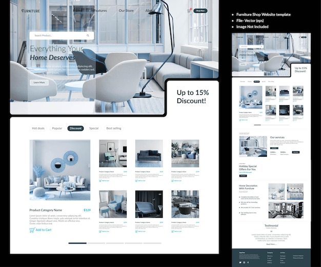 Entwurfsvektor für vorlagen für e-commerce-websites für möbelgeschäfte