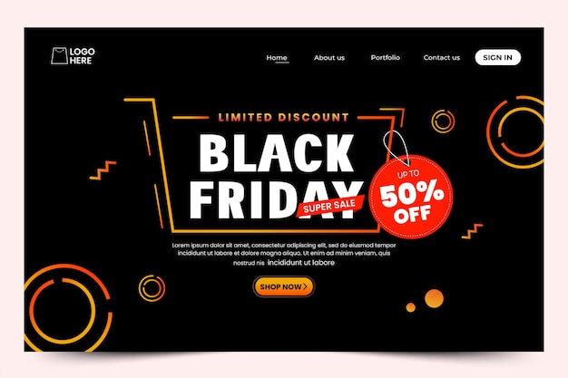 Entwurfsvorlage für die Zielseite des Black Friday-Verkaufs